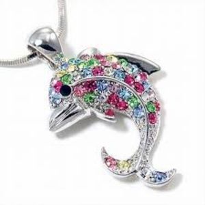 Multi Color Rhinestone Dolphin Necklace